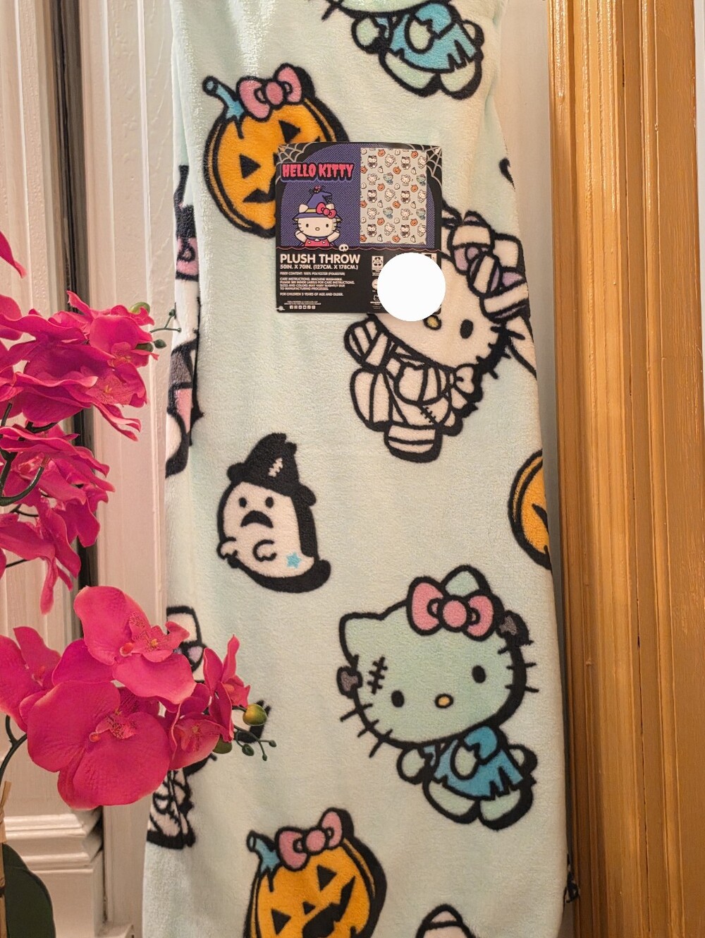 Sanrio Hello Kitty Halloween Mint Green Plush Throw Blanket